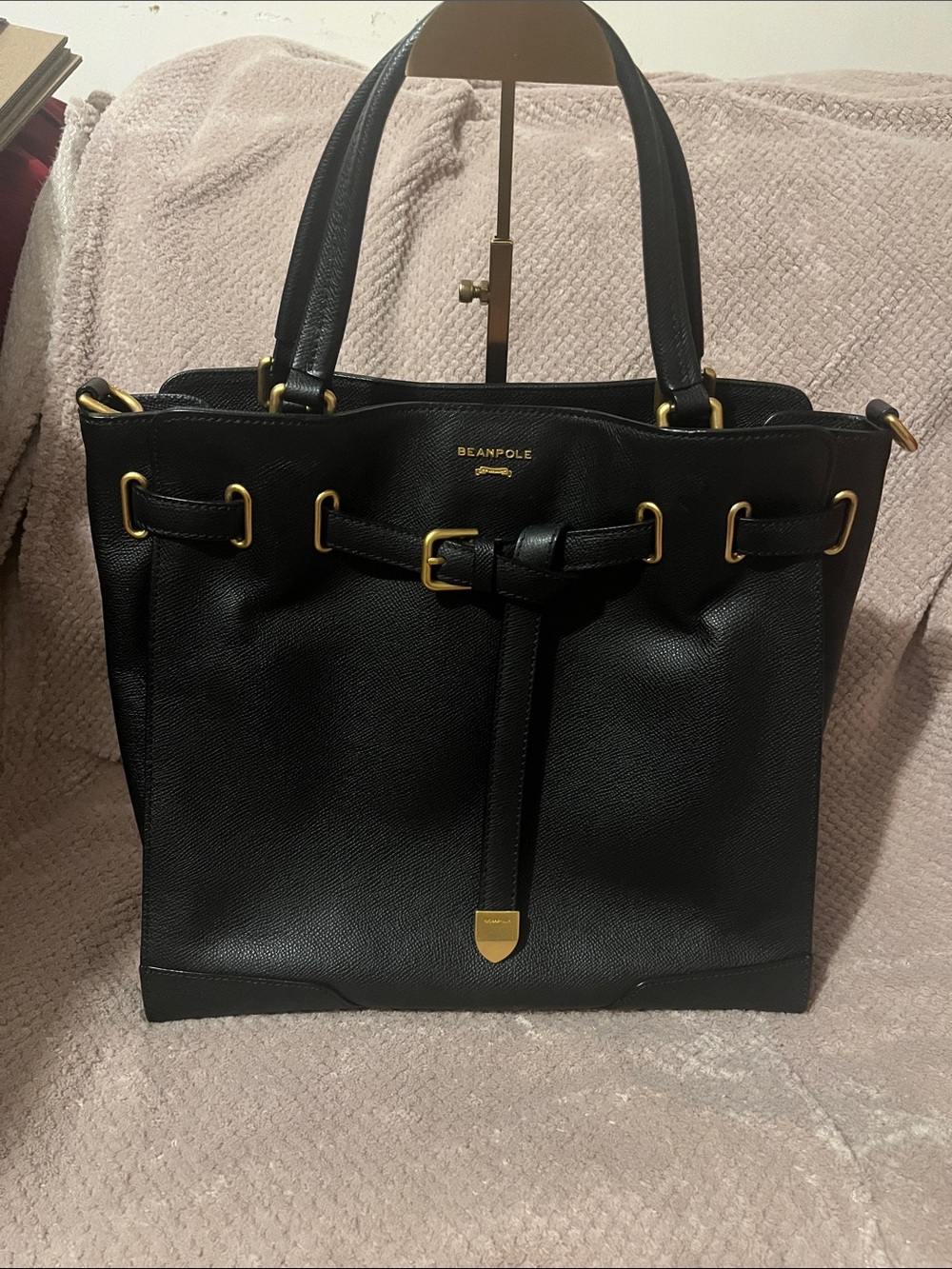 Bean Pole Leather Tote Bag with Gold Hardware
